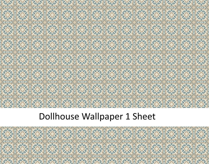 Dollhouse Wallpaper or Floor Tile Blue & Brown Leaves 1:12 Scale MiniatureCrush Exclusive - Miniature Crush