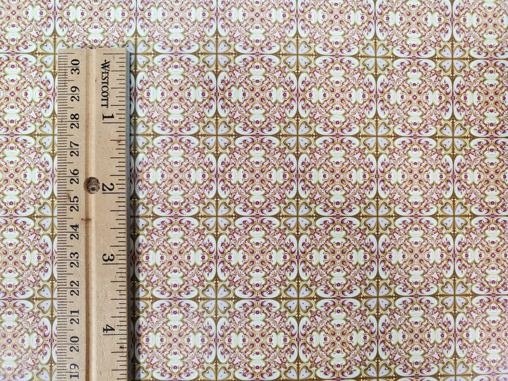Dollhouse Wallpaper or Floor Tile Cream Maroon Olive Green Pink 1:12 Scale MiniatureCrush Exclusive - Miniature Crush