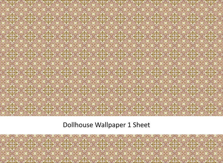 Dollhouse Wallpaper or Floor Tile Cream Maroon Olive Green Pink 1:12 Scale MiniatureCrush Exclusive - Miniature Crush