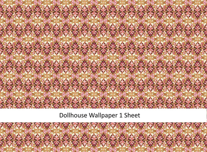 Dollhouse Wallpaper Pink Gold Black Fancy Elegant 1:12 Scale MiniatureCrush Exclusive - Miniature Crush