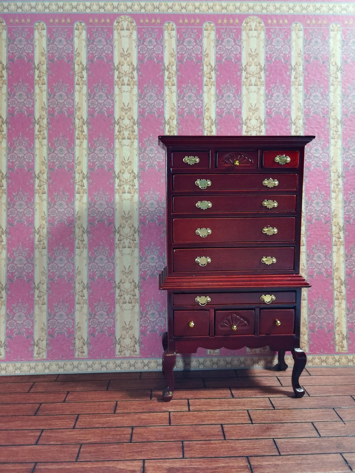Dollhouse Wallpaper Pink & Tan Victorian 1:12 Scale World Model Birds Tassels Floral - Miniature Crush