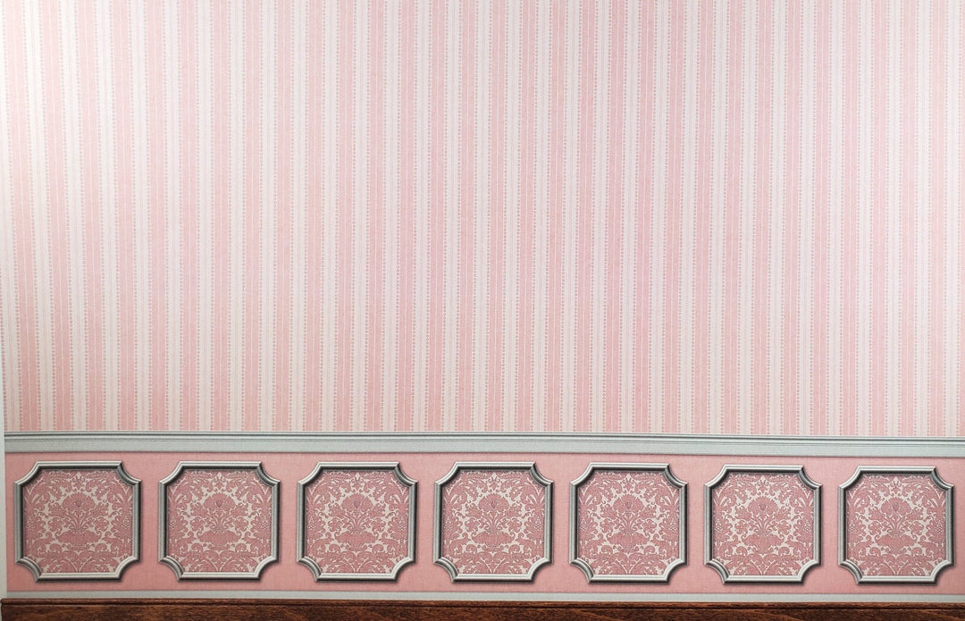 Dollhouse Wallpaper Pink White Striped Annabelle Wainscot 1:12 Scale Itsy Bitsy - Miniature Crush