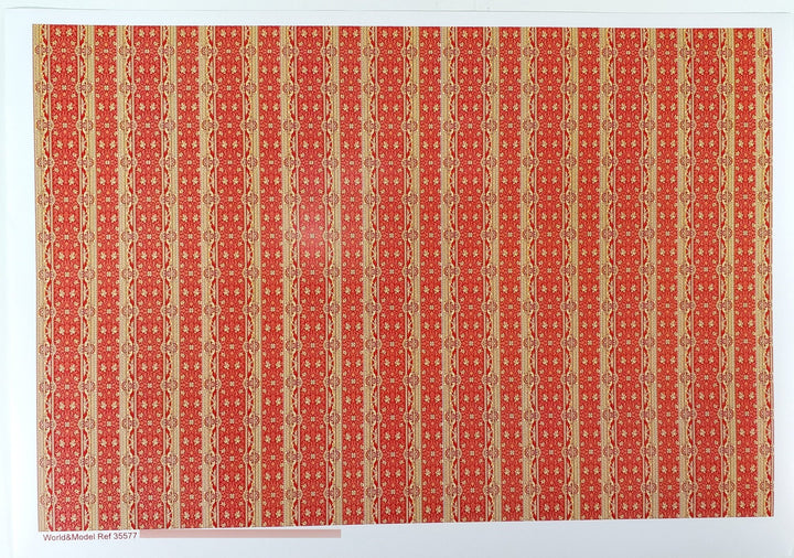 Dollhouse Wallpaper Red & Gold Wide Stripes World Model WM35577 - Miniature Crush