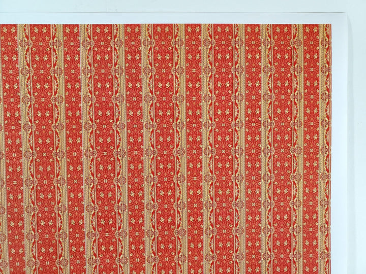 Dollhouse Wallpaper Red & Gold Wide Stripes World Model WM35577 - Miniature Crush