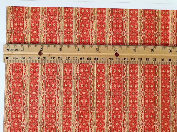 Dollhouse Wallpaper Red & Gold Wide Stripes World Model WM35577 - Miniature Crush