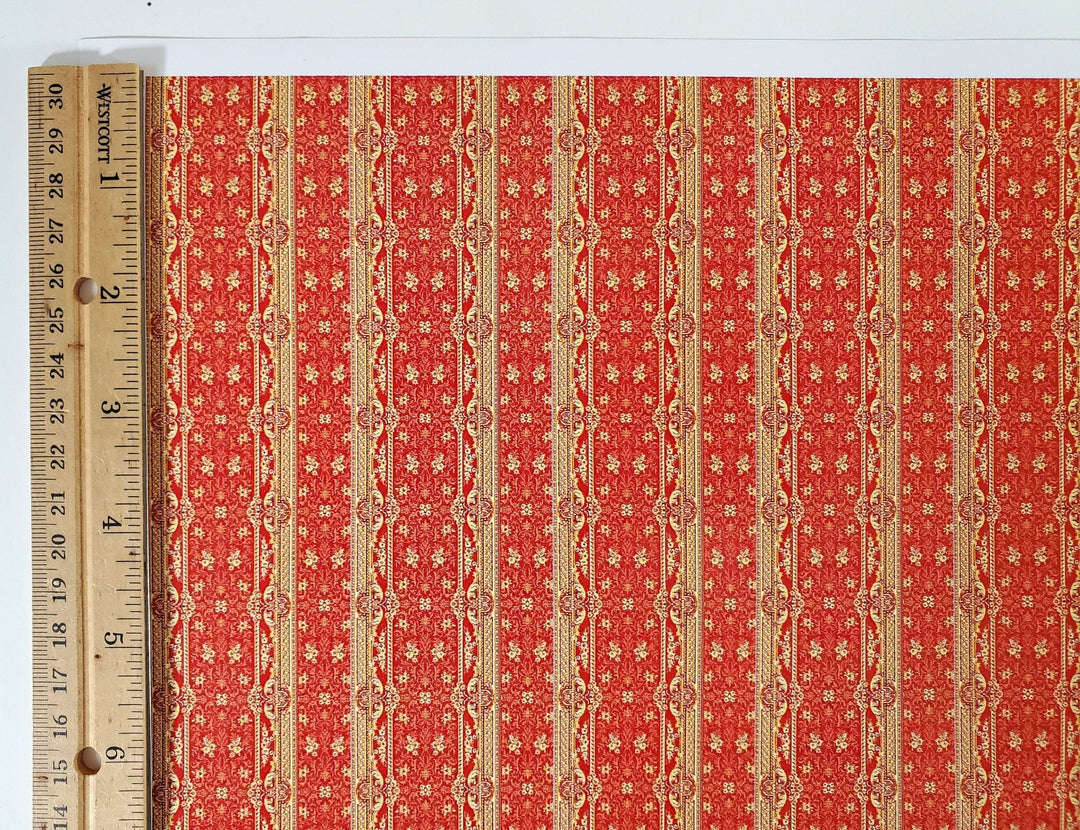 Dollhouse Wallpaper Red & Gold Wide Stripes World Model WM35577 - Miniature Crush