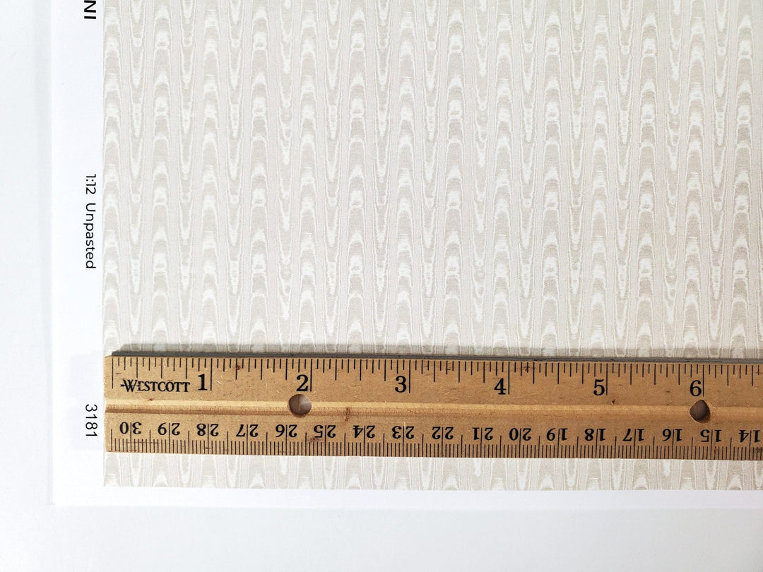 Dollhouse Wallpaper Silk Moire Beige on Cream 1:12 Scale Itsy Bitsy Miniatures - Miniature Crush