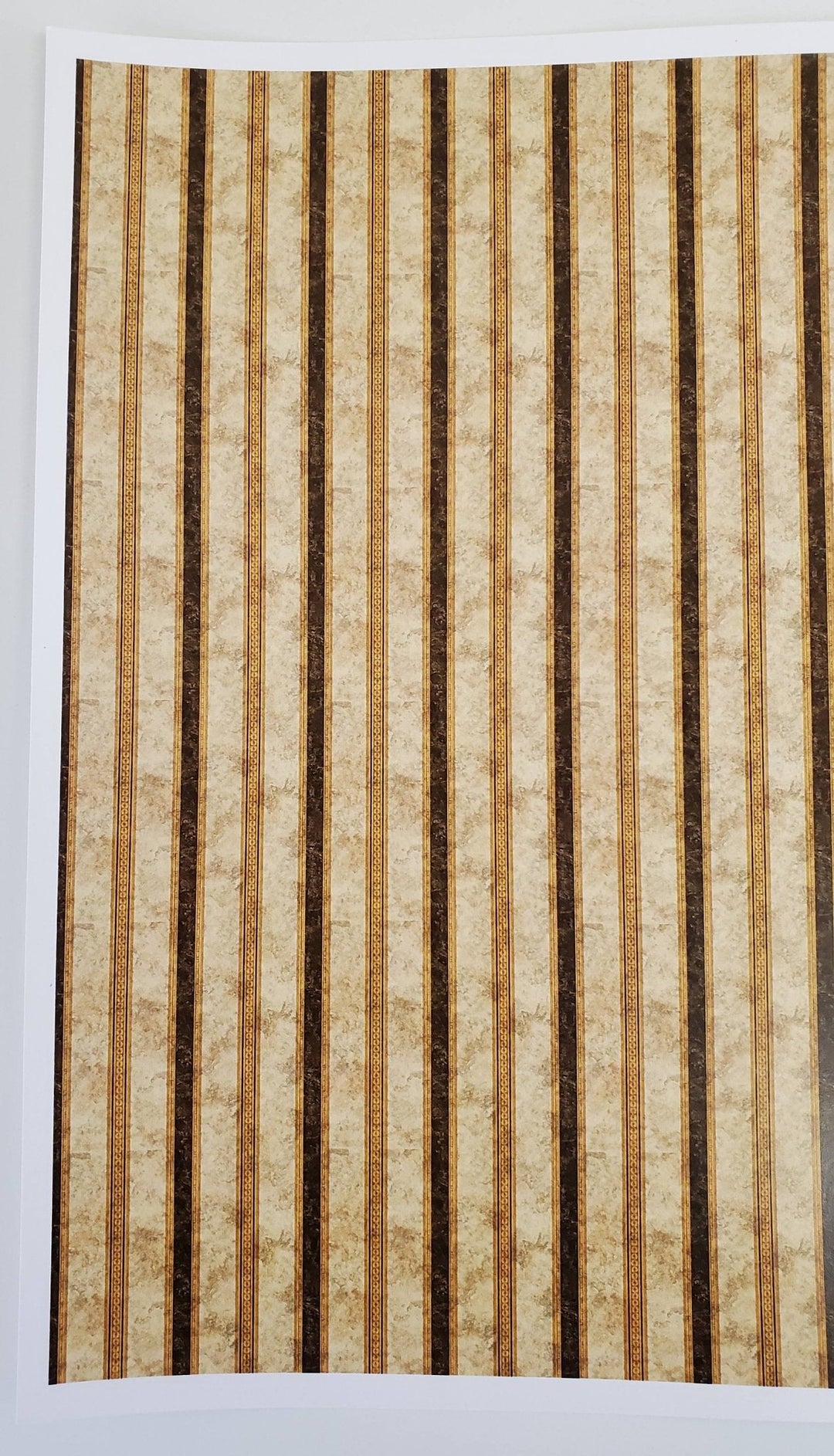 Dollhouse Wallpaper Striped Black Gold Brown 1:12 Scale Itsy Bitsy Miniatures - Miniature Crush