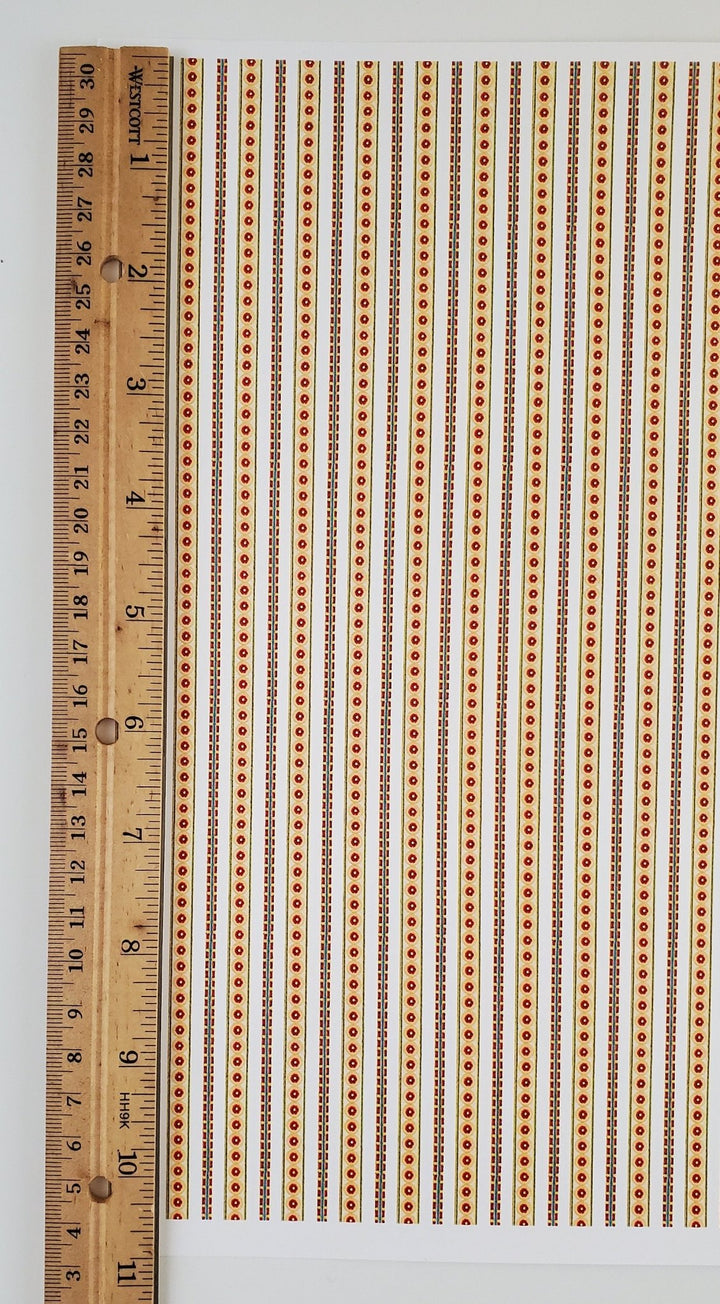 Dollhouse Wallpaper Striped Yellow Red Green "Hannah Stripe" 1:12 Scale Itsy Bitsy - Miniature Crush