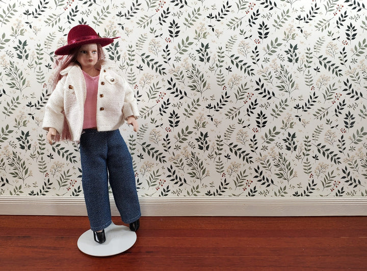 Dollhouse Wallpaper Vines and Berries Greens Cream 1:12 Scale MiniatureCrush - Miniature Crush