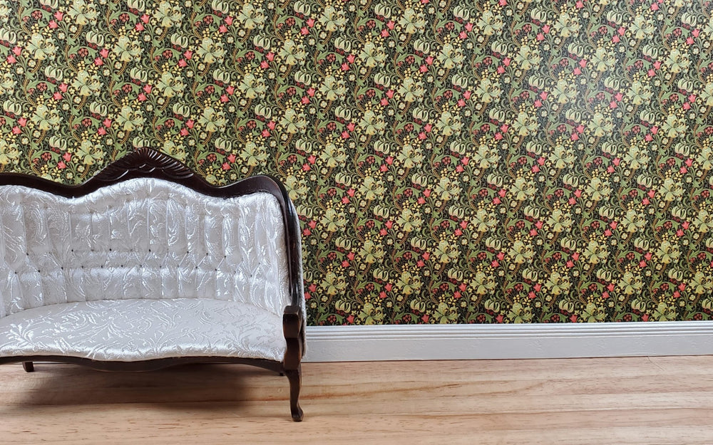 Dollhouse Wallpaper William Morris Lilies Flowers Green 1:12 Scale Itsy Bitsy - Miniature Crush