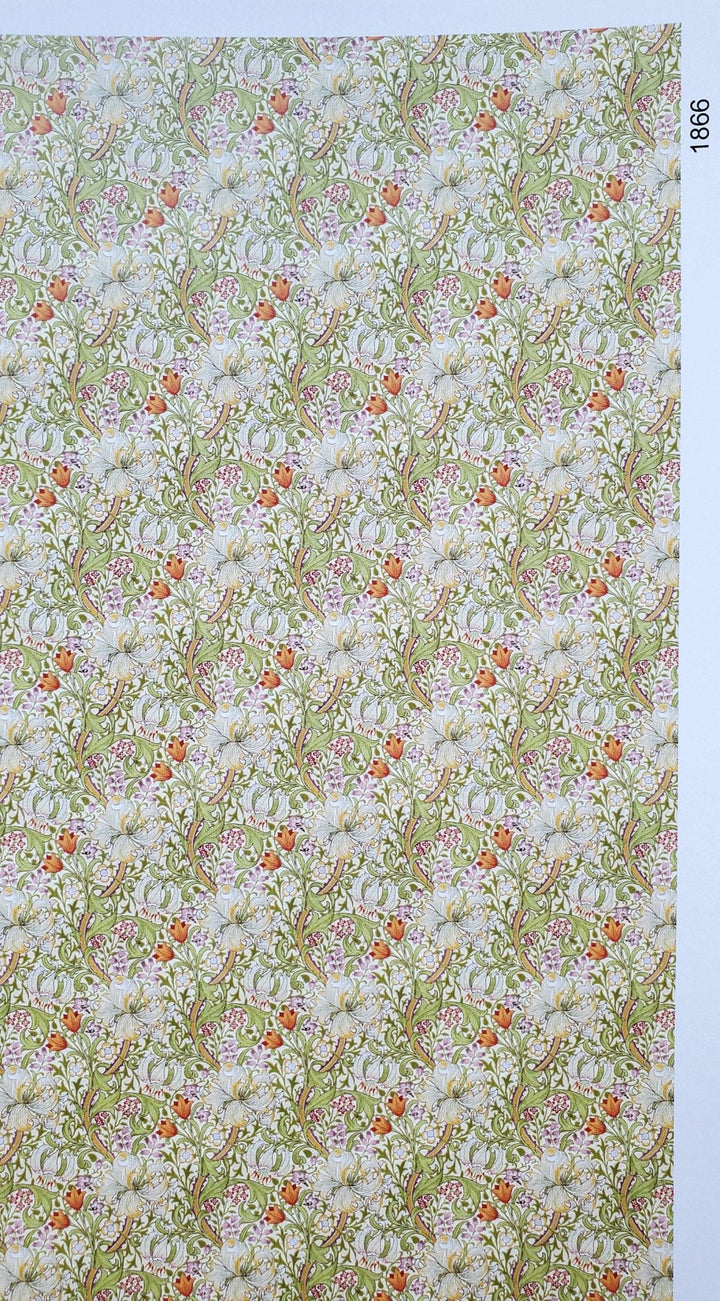 Dollhouse Wallpaper William Morris Tulips Flowers White Green 1:12 Scale Itsy Bitsy - Miniature Crush