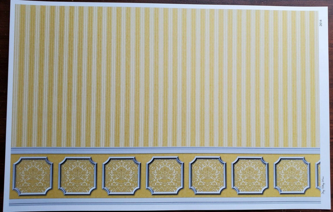 Dollhouse Wallpaper Yellow Gold Striped Annabelle Wainscot 1:12 Scale Itsy Bitsy - Miniature Crush