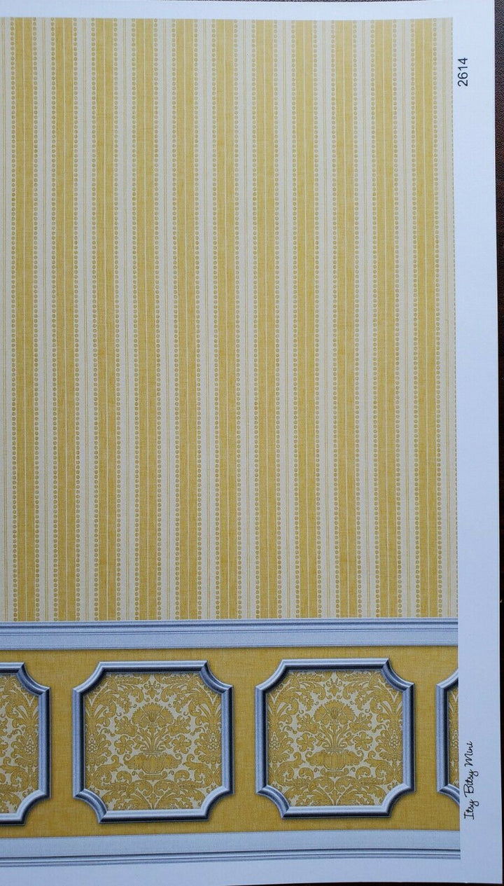 Dollhouse Wallpaper Yellow Gold Striped Annabelle Wainscot 1:12 Scale Itsy Bitsy - Miniature Crush
