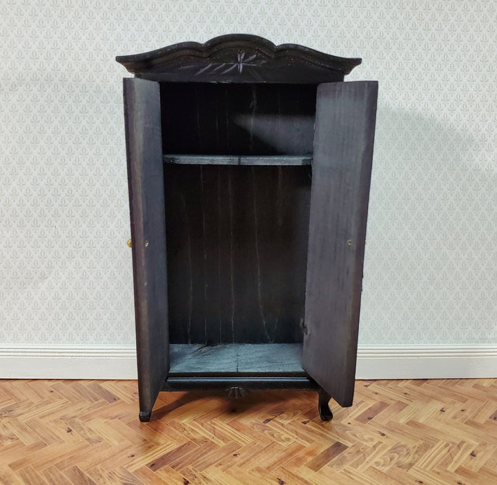 Dollhouse Wardrobe Armoire Black Finish Closet for Bedroom 1:12 Miniature Furniture - Miniature Crush