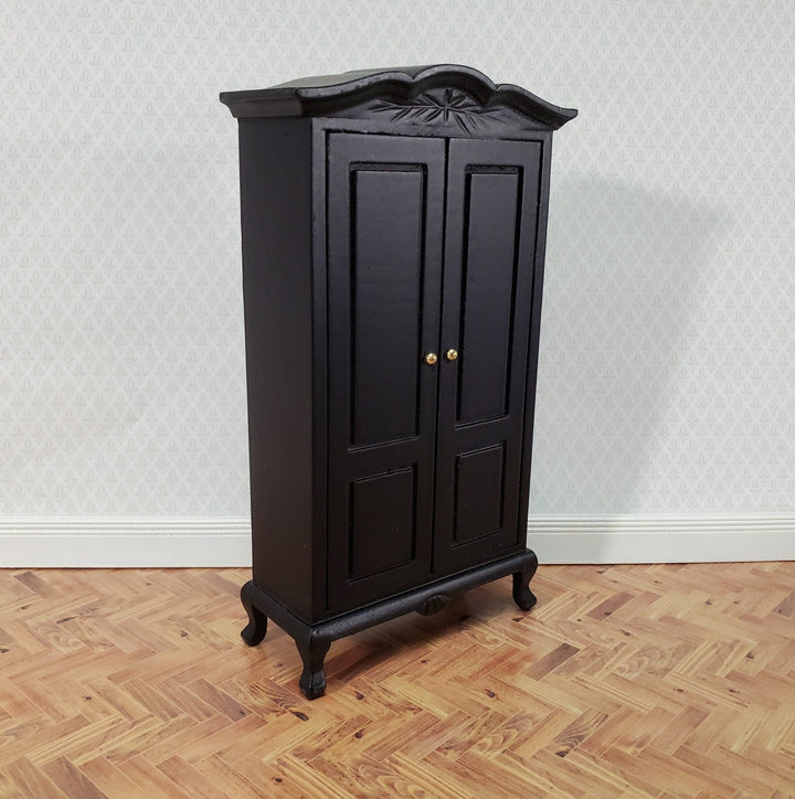 Dollhouse Wardrobe Armoire Black Finish Closet for Bedroom 1:12 Miniature Furniture - Miniature Crush