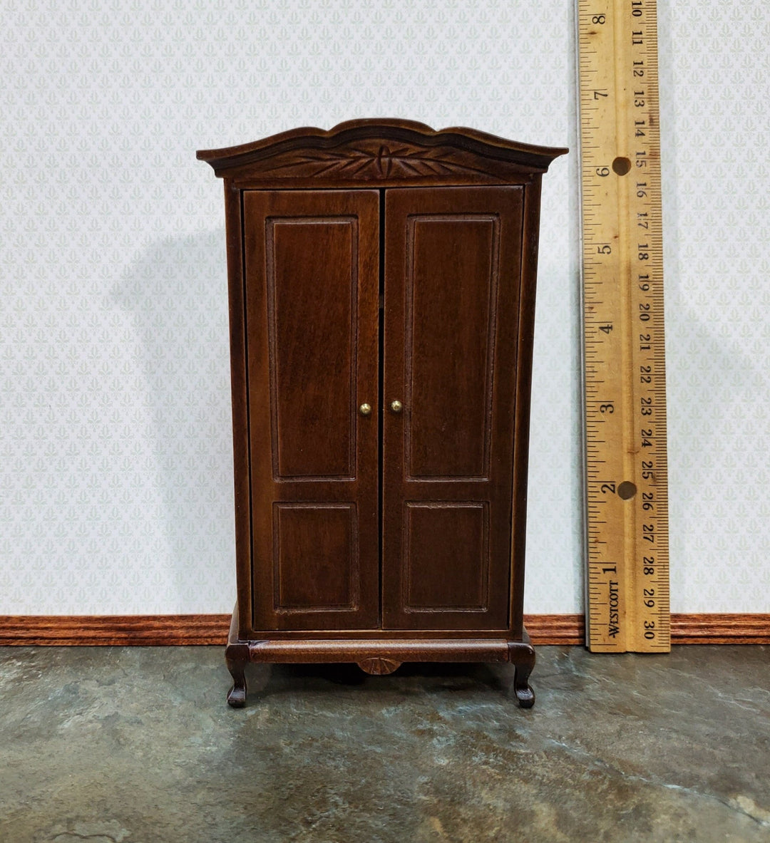 Dollhouse Wardrobe Armoire Dark Walnut Closet for Bedroom 1:12 Furniture - Miniature Crush