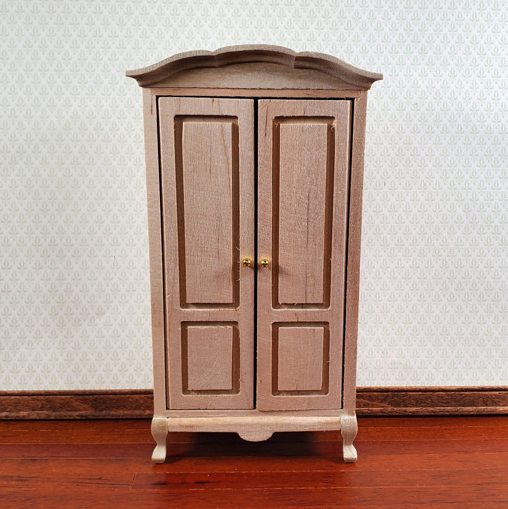Dollhouse Wardrobe Tall Armoire Closet Furniture 1:12 Scale Unpainted - Miniature Crush