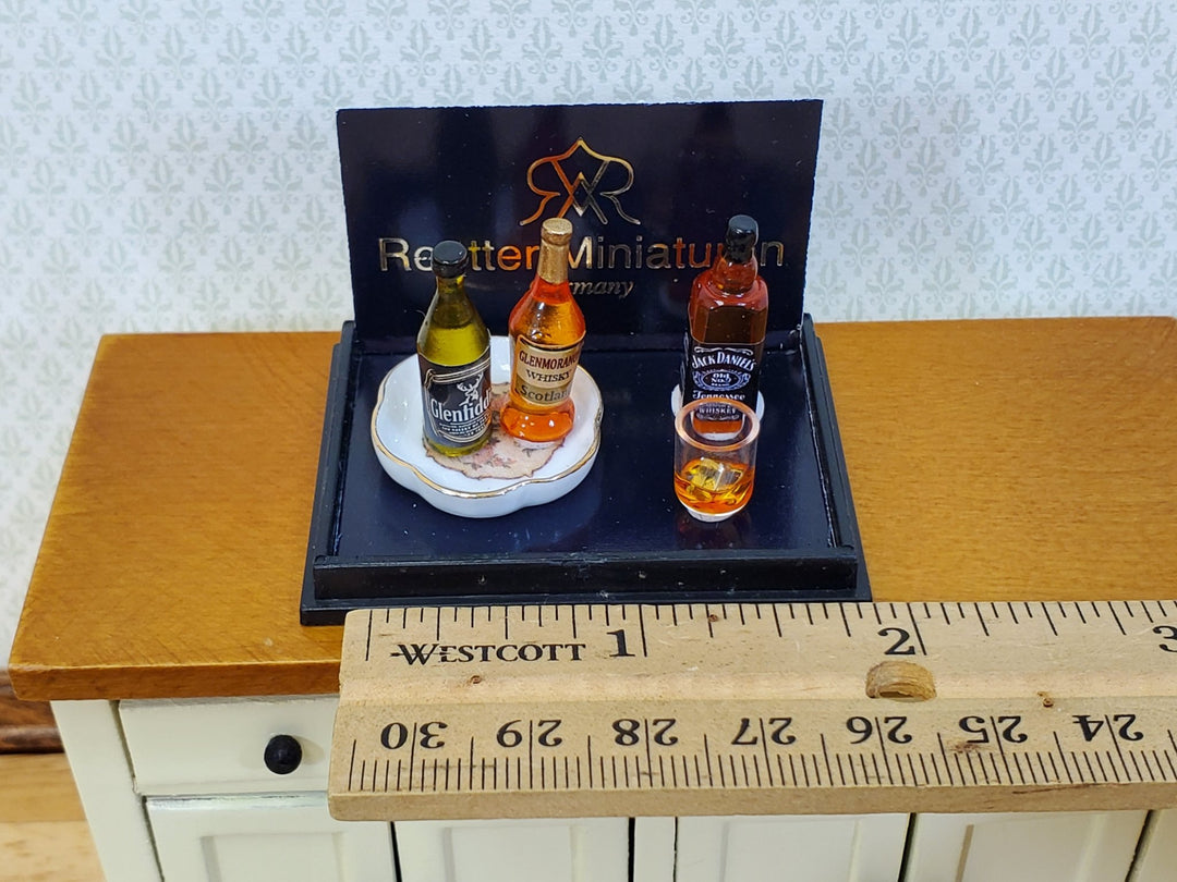 Dollhouse Whiskey Tasting Set Up 3 Bottles Porcelain Tray Snifter 1:12 Reutter - Miniature Crush