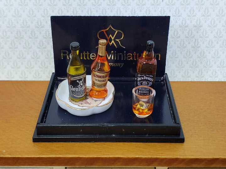 Dollhouse Whiskey Tasting Set Up 3 Bottles Porcelain Tray Snifter 1:12 Reutter - Miniature Crush