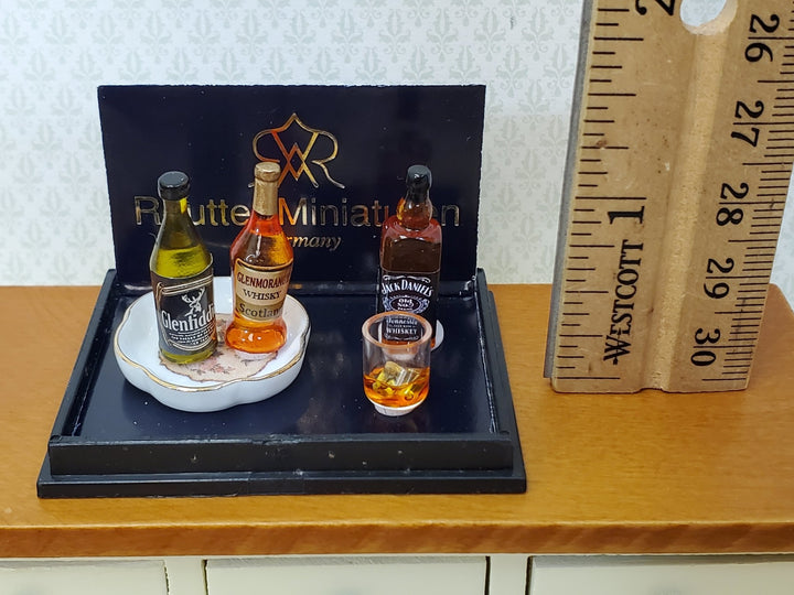 Dollhouse Whiskey Tasting Set Up 3 Bottles Porcelain Tray Snifter 1:12 Reutter - Miniature Crush