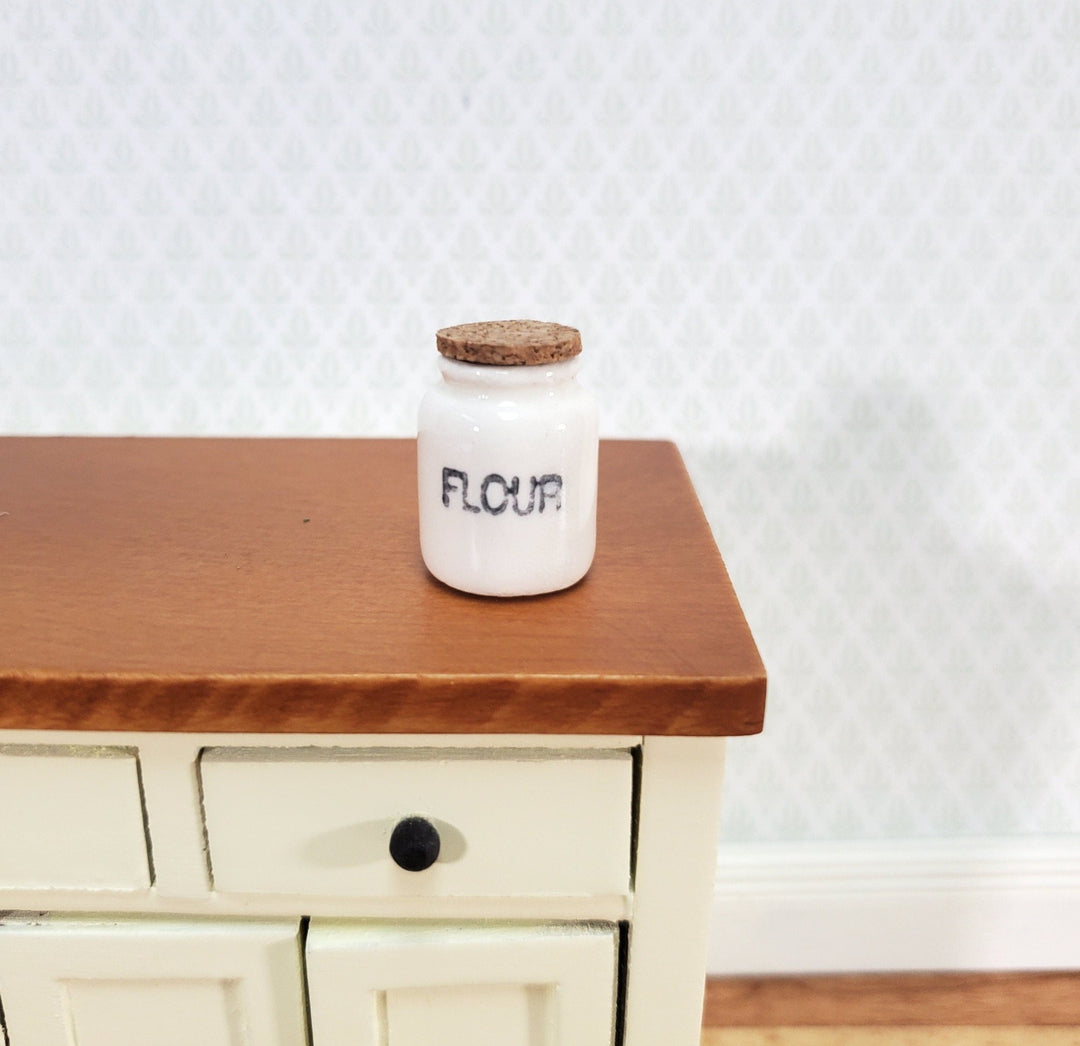 Dollhouse White Crock FLOUR with Cork Top 1:12 Scale Miniature Handmade Kitchen - Miniature Crush