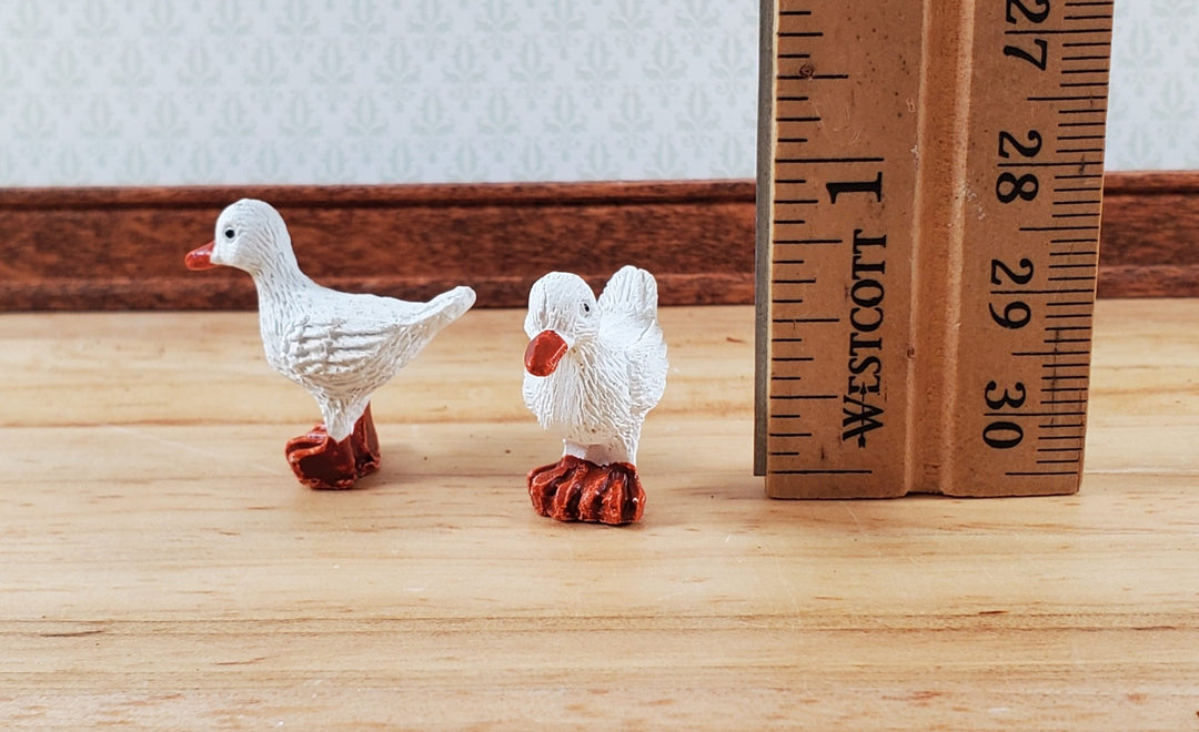 Dollhouse White Ducks Set of 2 1:12 Scale Miniature Pet Orange Feet - Miniature Crush