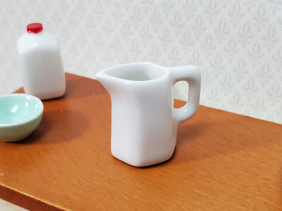 Dollhouse White Pitcher with Handle Ceramic 1:12 Scale Miniature Kitchen Dishes - Miniature Crush