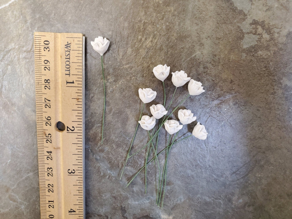 Dollhouse White Roses Flowers Set of 10 with Stems 1:12 Scale Miniature Garden - Miniature Crush