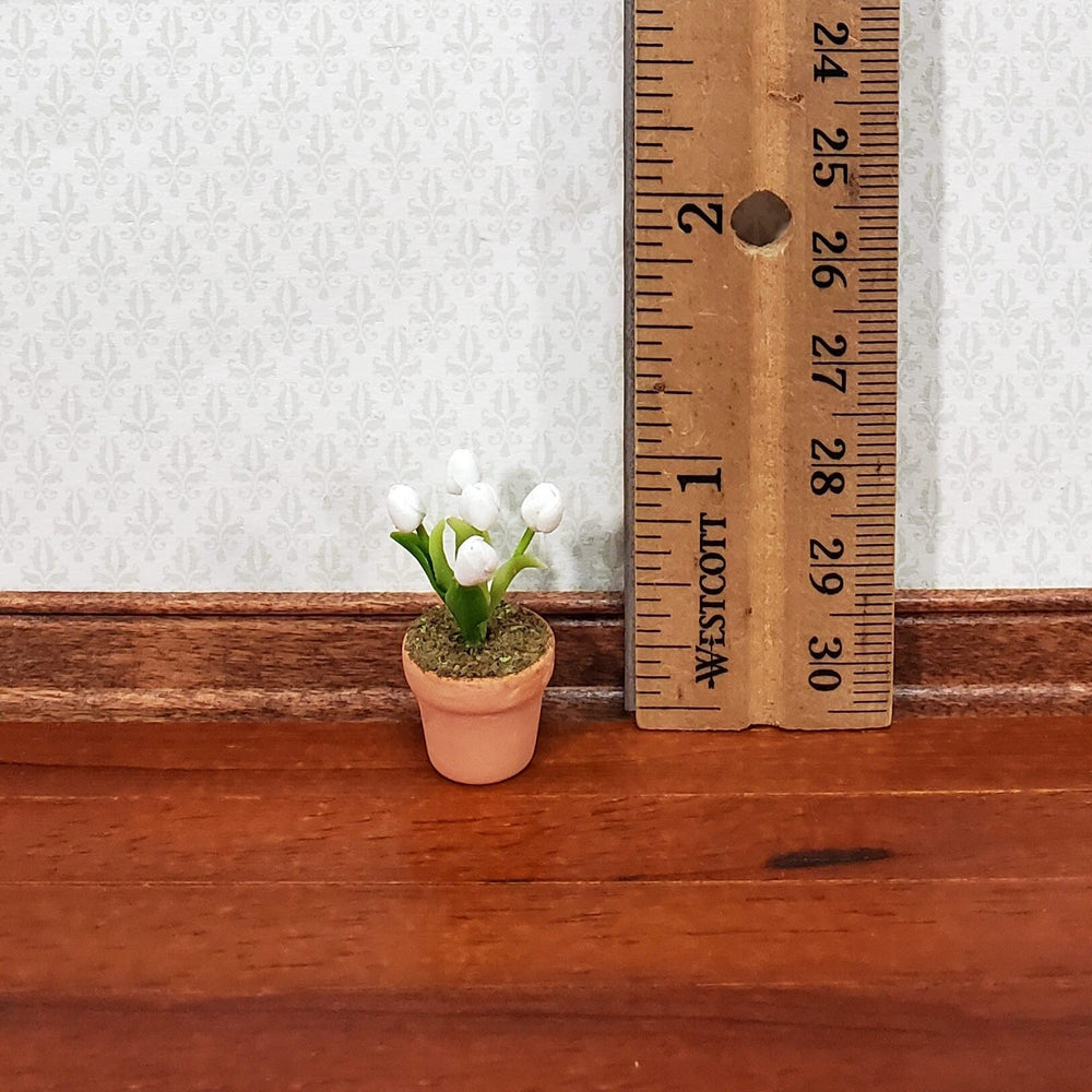 Dollhouse White Tulips in a Terra Cotta Planter Pot 1:12 Scale Miniature Plant - Miniature Crush