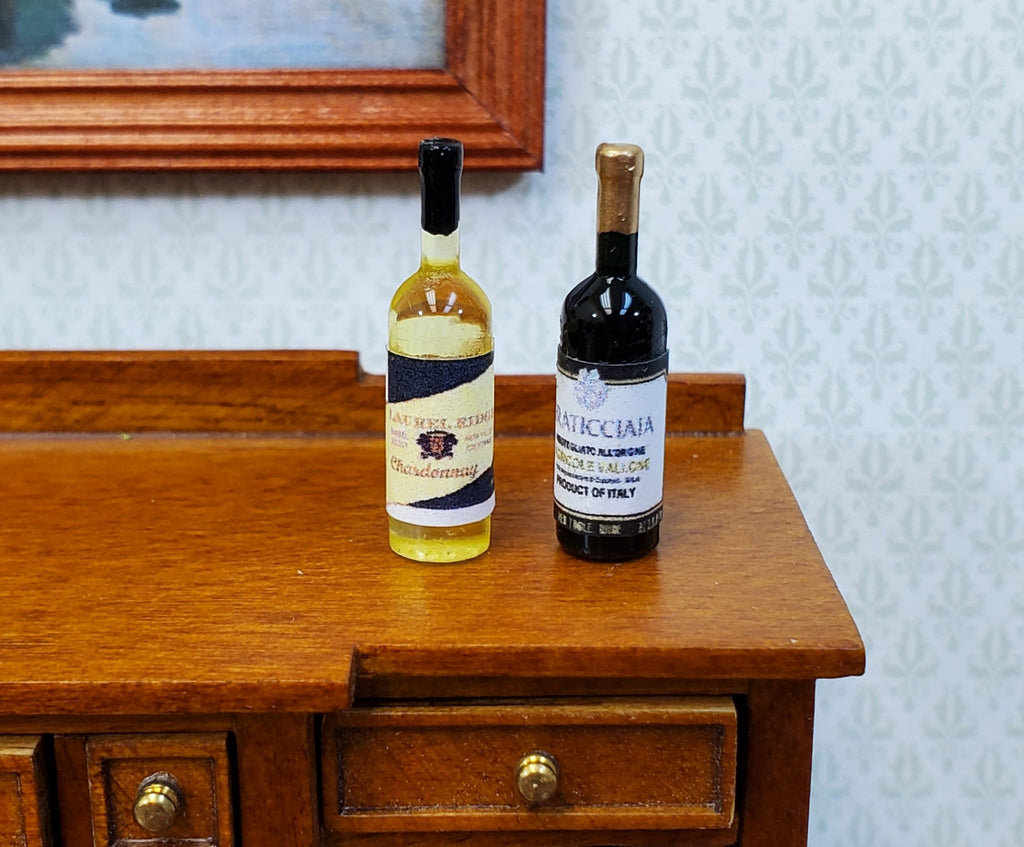 Dollhouse Wine Bottles x2 White & Red Table Wine 112 Scale Kitchen Food Miniature Crush