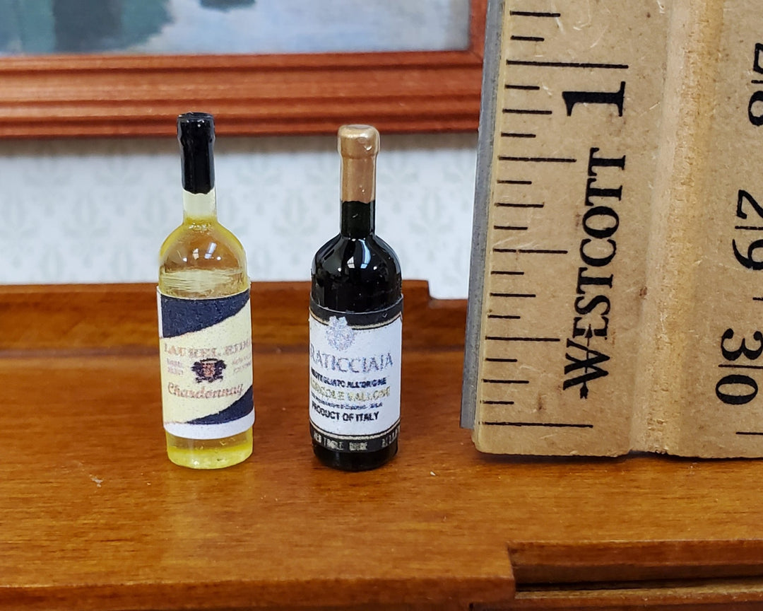 Dollhouse Wine Bottles x2 White & Red Table Wine 1:12 Scale Kitchen Food - Miniature Crush