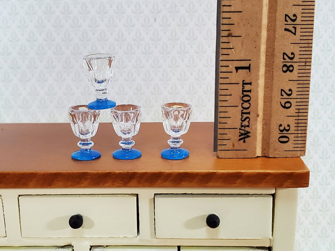 Dollhouse Wine Glasses Clear (plastic) with Blue Base x4 1:12 Scale Miniature Stemware - Miniature Crush