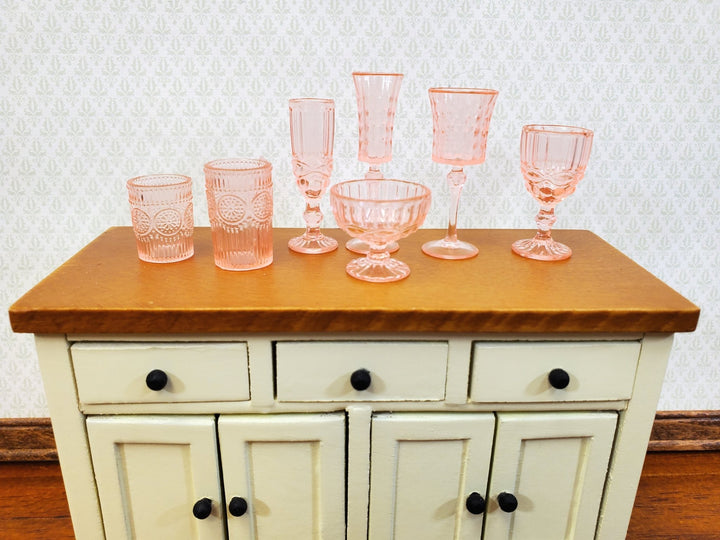 Dollhouse Wine Glasses Vases Bowls Tableware Pink Plastic 1:6 Playscale Size - Miniature Crush