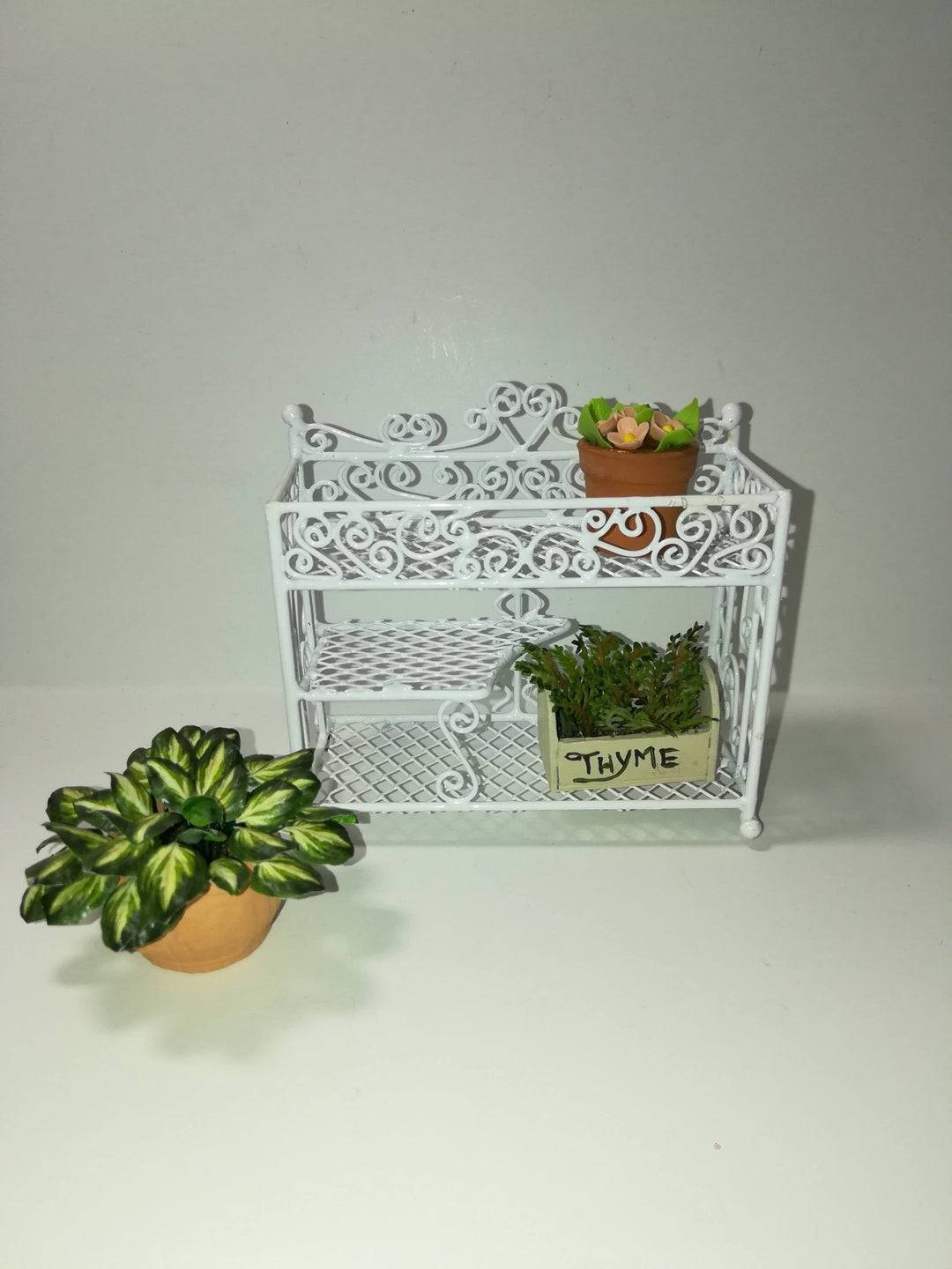 Dollhouse Wire Plant Stand 3 Shelf White 1:12 Scale Miniature Furniture or Fairy Garden - Miniature Crush