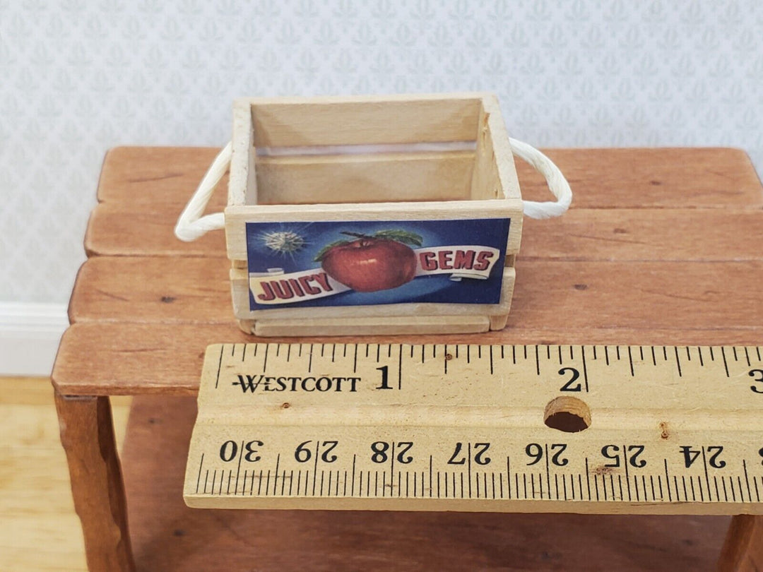 Dollhouse Wood Crate Slatted with Apple Label and Handles 1:12 Scale Miniature - Miniature Crush