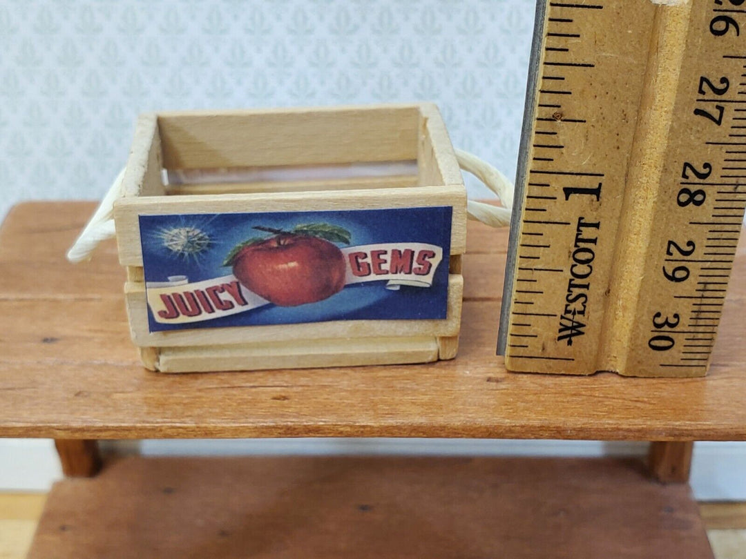 Dollhouse Wood Crate Slatted with Apple Label and Handles 1:12 Scale Miniature - Miniature Crush
