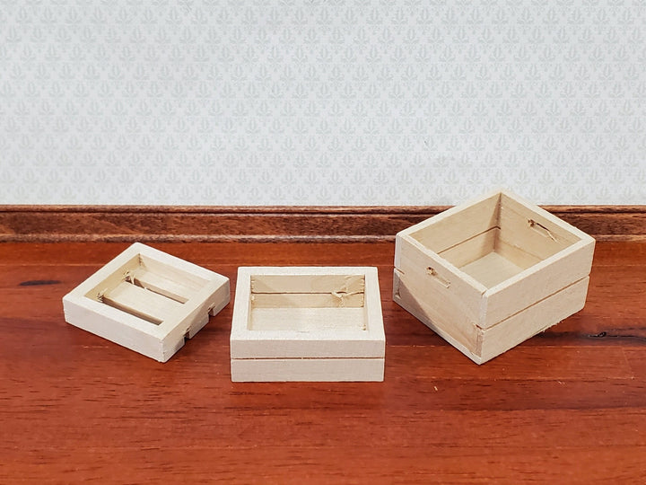 Dollhouse Wood Crates for Fruits or Vegetables Set of 3 1:12 Scale Miniatures - Miniature Crush