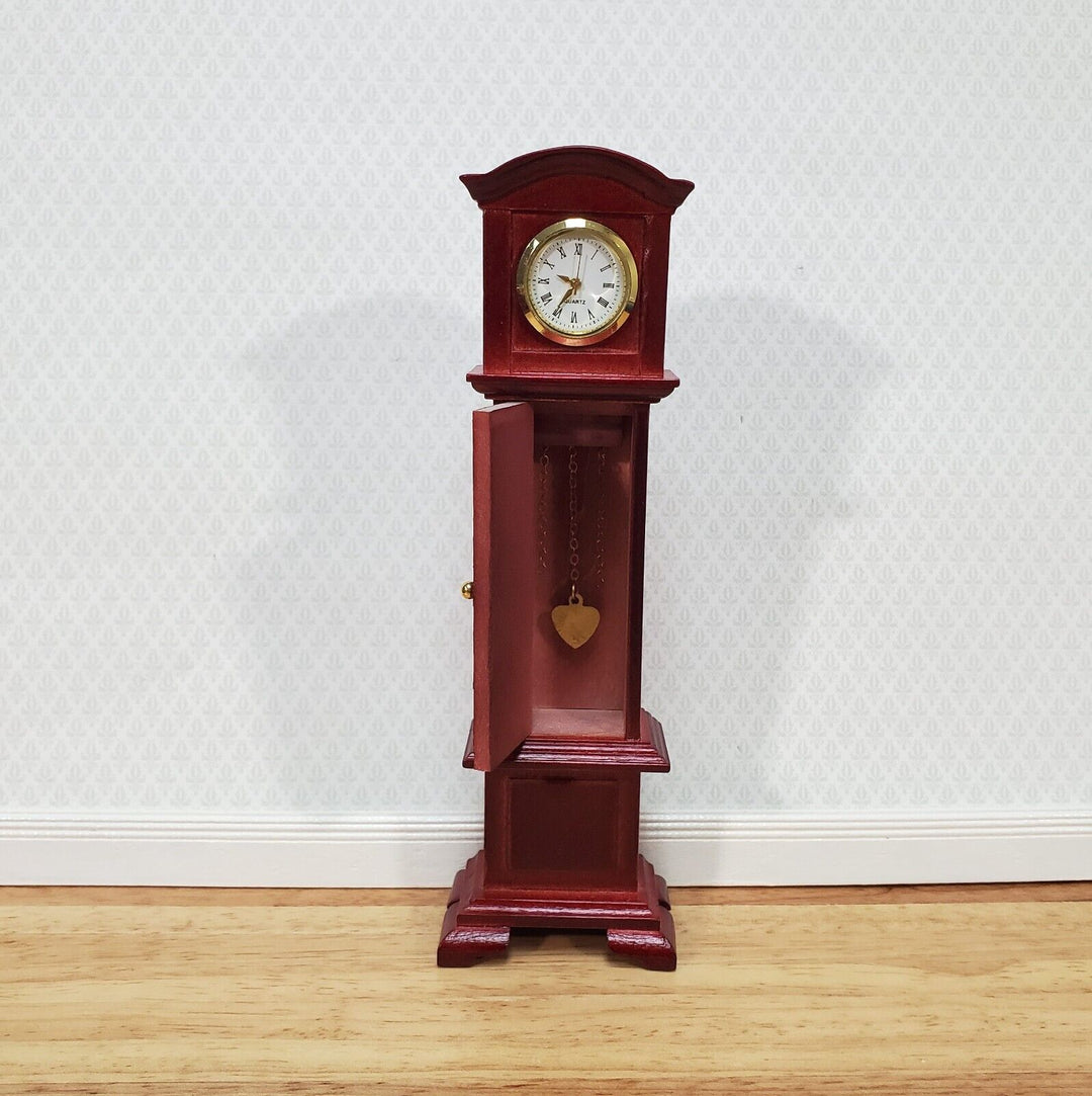 Dollhouse Working Grandfather Clock Opens Mahogany Finish 1:12 Scale Miniature - Miniature Crush