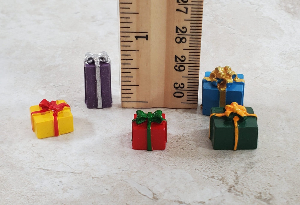Dollhouse Wrapped Gifts Presents Resin x5 Small Boxes Multi Colored with Bows - Miniature Crush