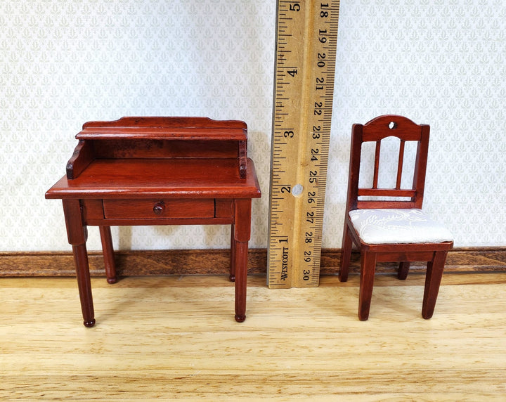 Dollhouse Writing Desk with Chair Mahogany Finish Small Profile 1:12 Scale Furniture - Miniature Crush