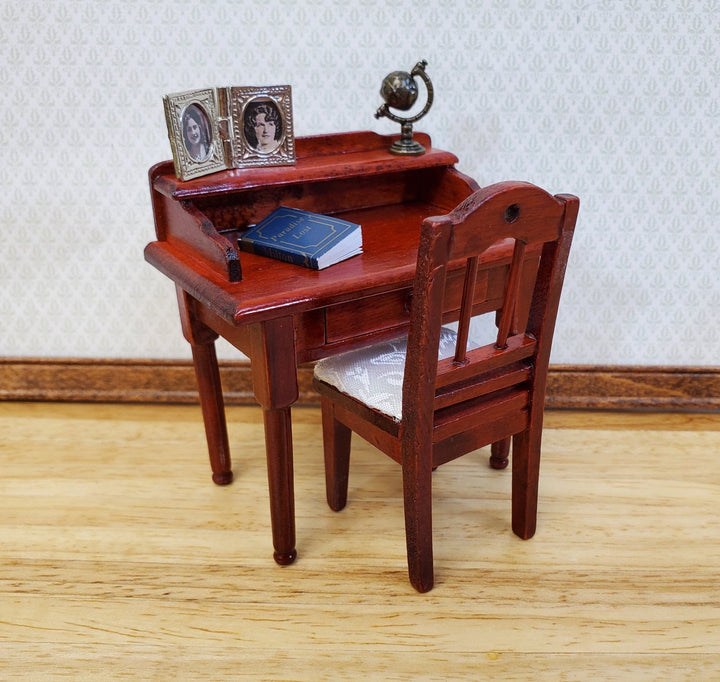 Dollhouse Writing Desk with Chair Mahogany Finish Small Profile 1:12 Scale Furniture - Miniature Crush