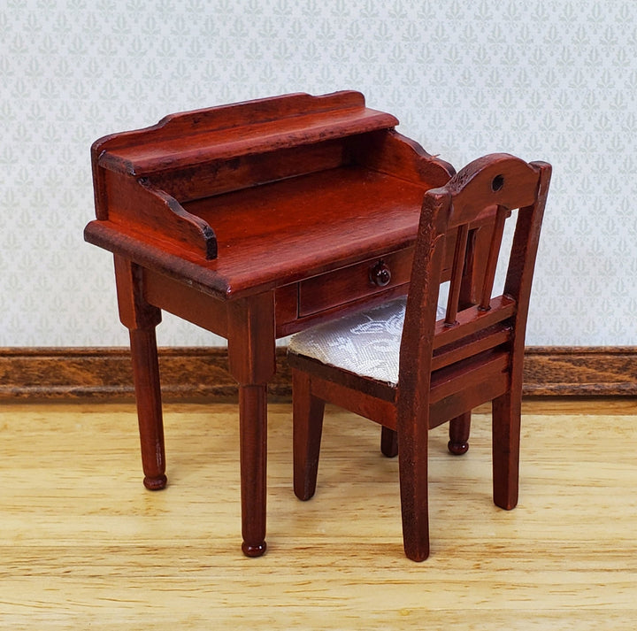 Dollhouse Writing Desk with Chair Mahogany Finish Small Profile 1:12 Scale Furniture - Miniature Crush