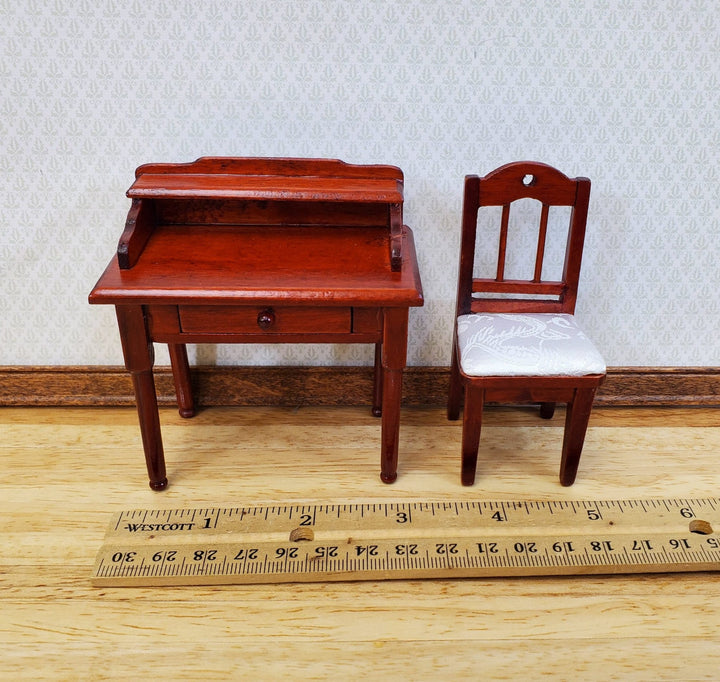 Dollhouse Writing Desk with Chair Mahogany Finish Small Profile 1:12 Scale Furniture - Miniature Crush