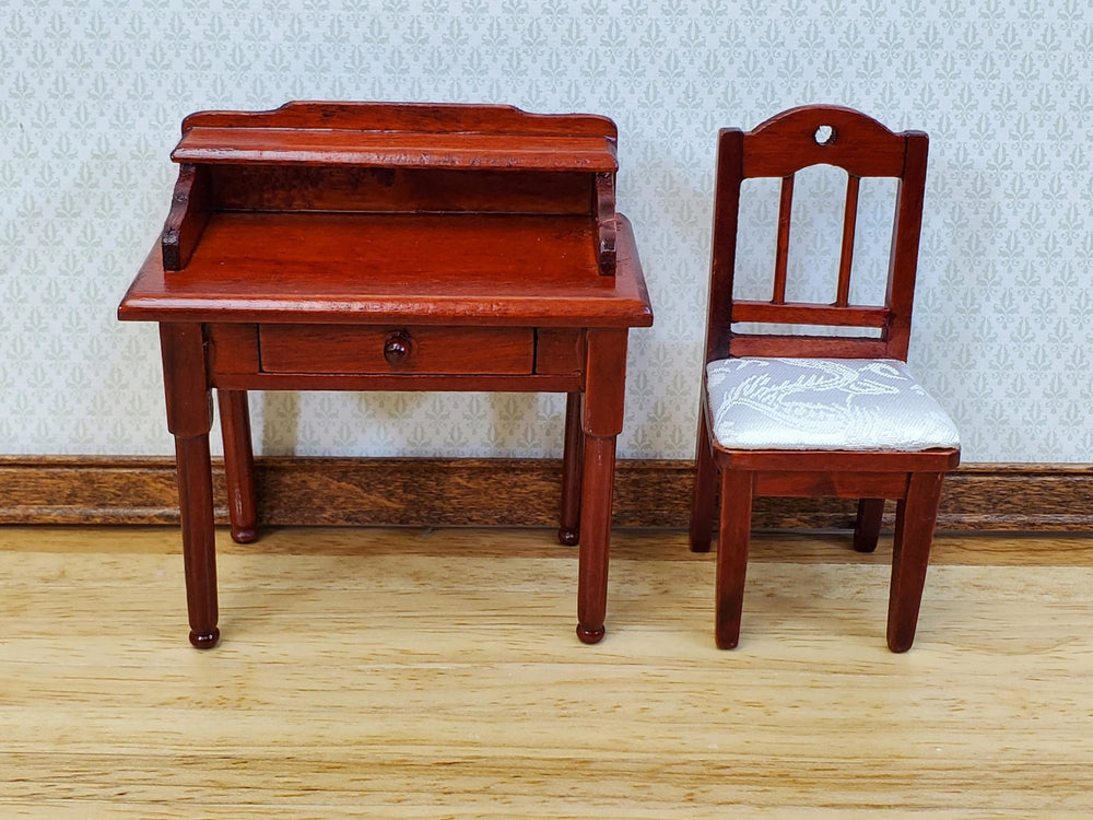 Dollhouse Writing Desk with Chair Mahogany Finish Small Profile 1:12 Scale Furniture - Miniature Crush
