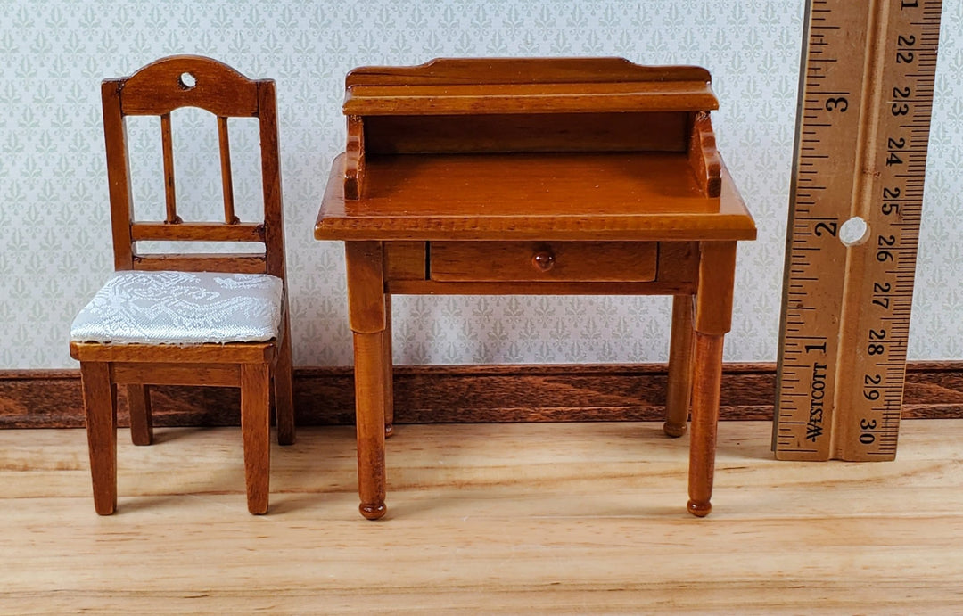 Dollhouse Writing Desk with Chair Walnut Finish Small Profile 1:12 Scale Furniture - Miniature Crush