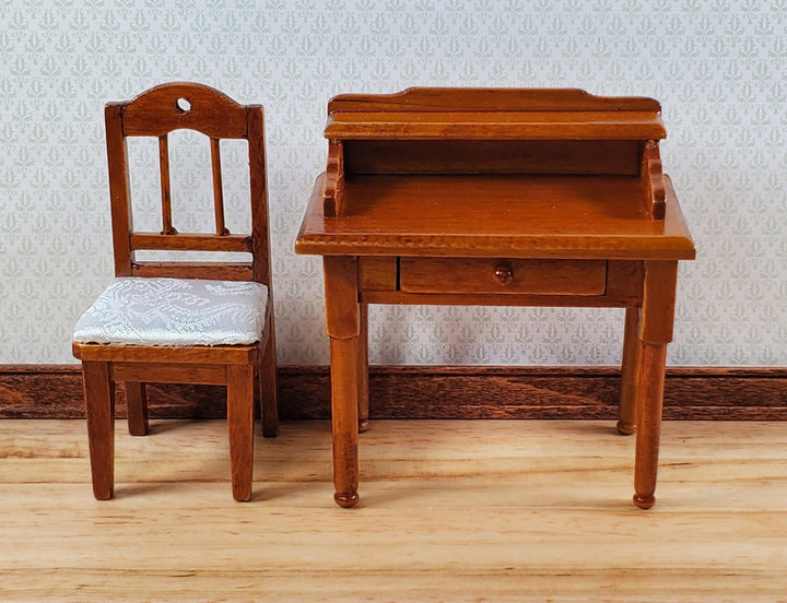 Dollhouse Writing Desk with Chair Walnut Finish Small Profile 1:12 Scale Furniture - Miniature Crush