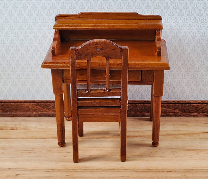 Dollhouse Writing Desk with Chair Walnut Finish Small Profile 1:12 Scale Furniture - Miniature Crush