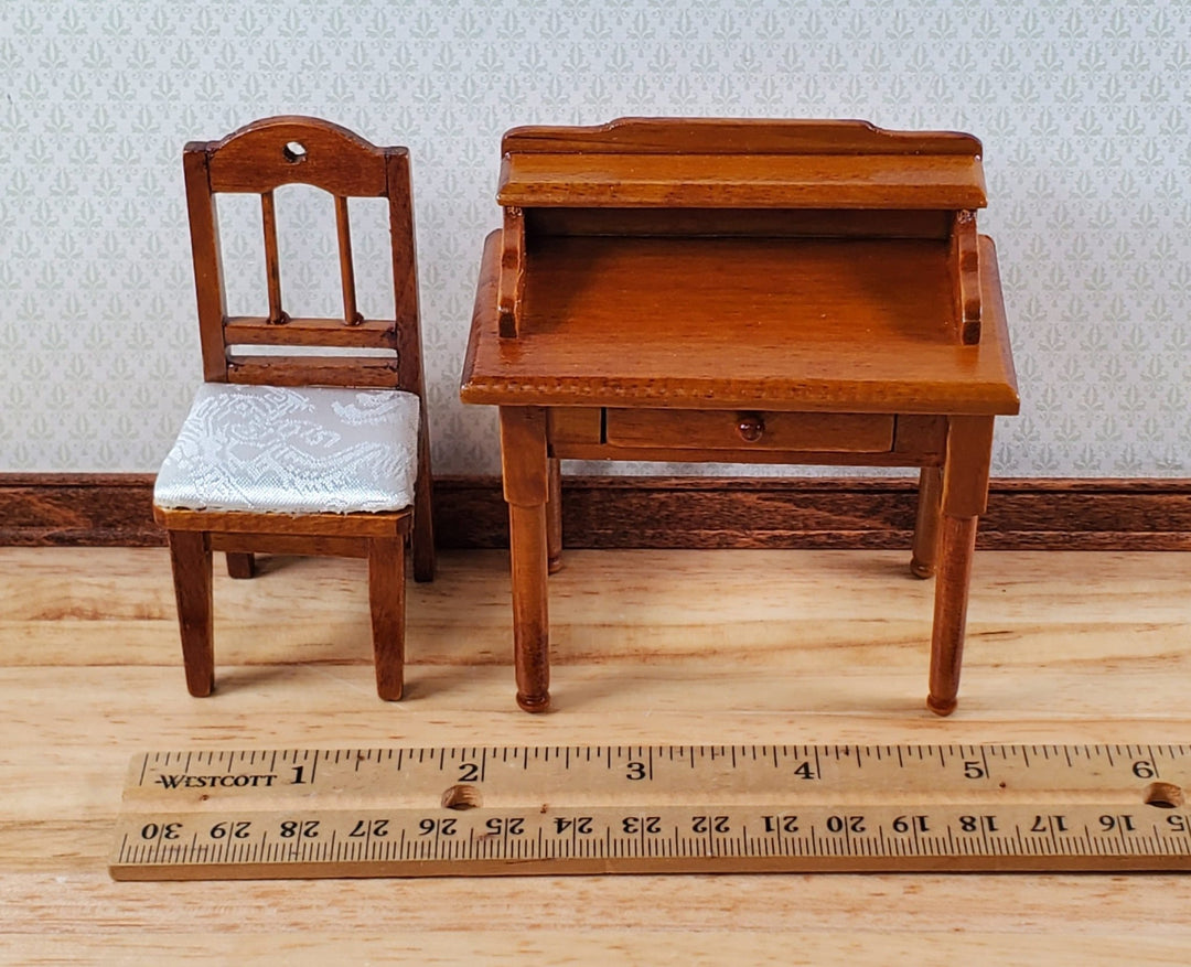 Dollhouse Writing Desk with Chair Walnut Finish Small Profile 1:12 Scale Furniture - Miniature Crush