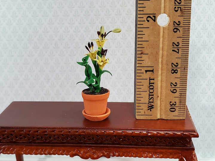 Dollhouse Yellow Lily in Terra Cotta Planter Pot 1:12 Scale Garden Flowers by Falcon Miniatures - Miniature Crush